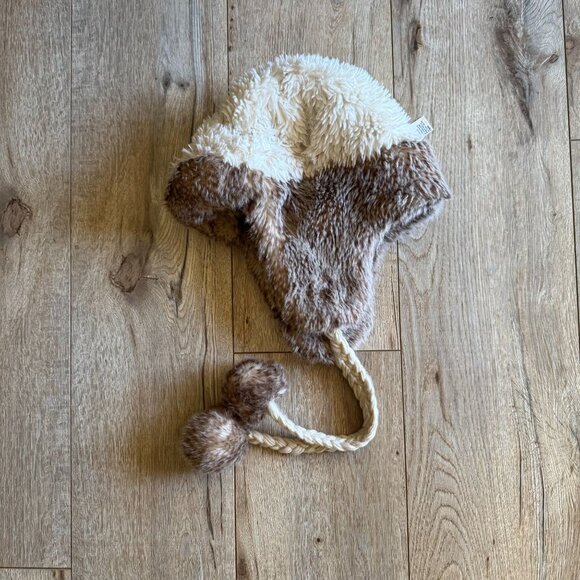 AEO Y2K Faux Fur Trapper Braided Strap w Round Fur Bauble Cozy Winter Hat - Picture 12 of 15